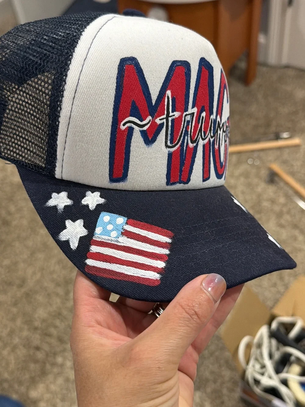Navy, White & Red Kids Trucker Hat - MAGA Design